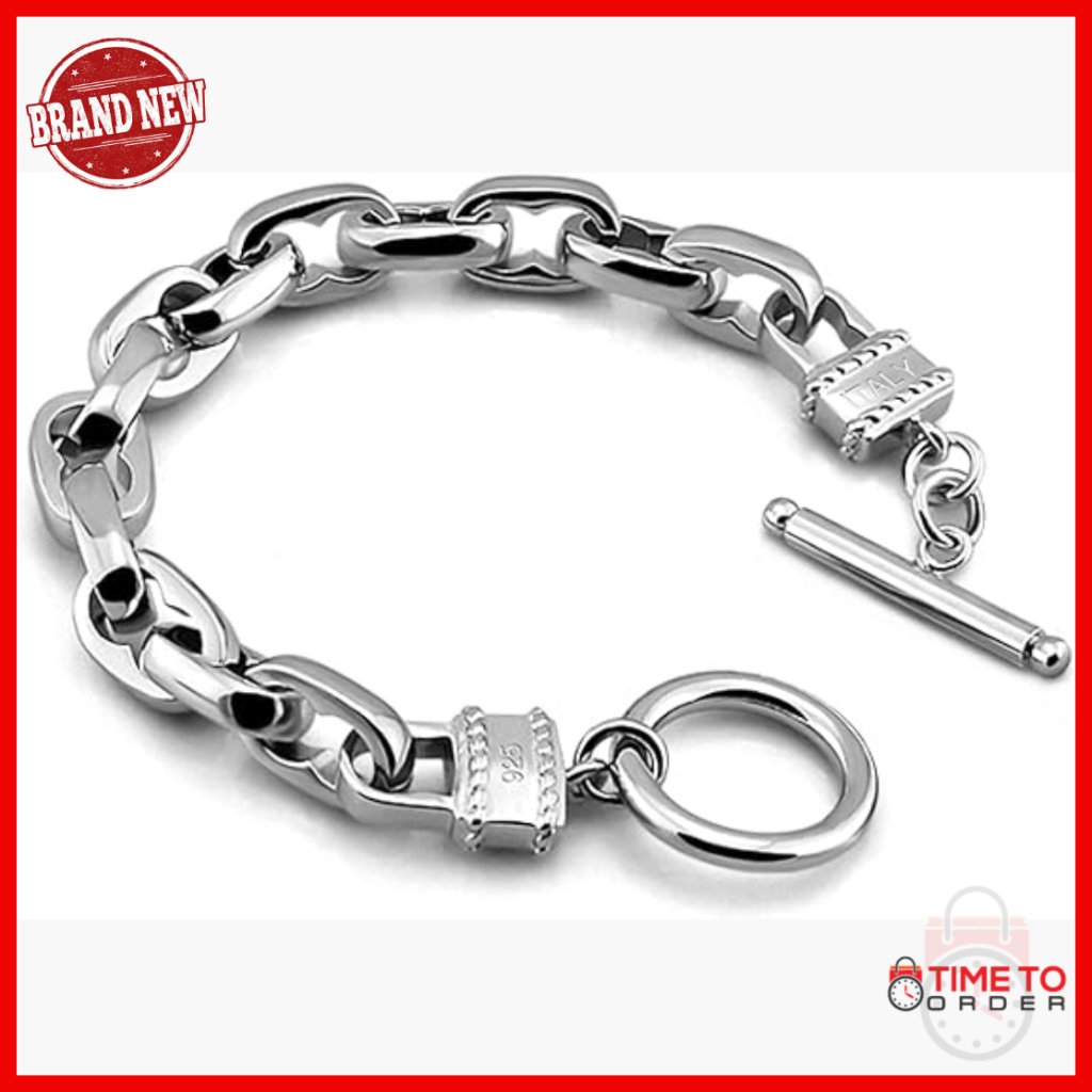 925 Sterling Silver Rolo Chain Bracelet 9mm Unisex Punk Style 9 Inch